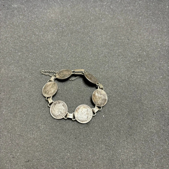 Sterling Silver 900 and 90 Percent Silver Dime 7 Inch Bracelet 19 Grams - Picture 1 of 8